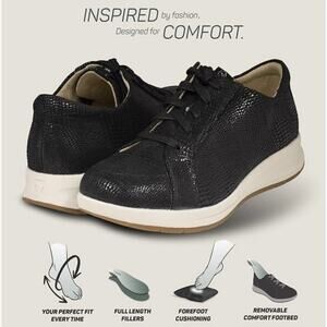 Revere Athens 9M Black Lizard Sneakers Leather Slip-Resistant Arch Support Work